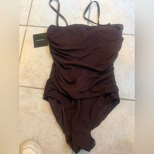 Ellen Tracy Brown Ruched One-Piece Swimsuit